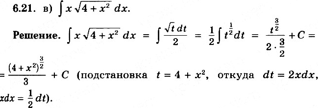 Изображение 6.21 а) интеграл x корень (1+x2)dx; б) интеграл 5x корень (1+4x2)dx;в) интеграл x корень 41+x2)dx;г) интеграл x корень (9+x2)dx....