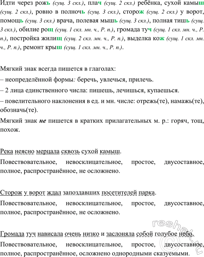 Изображение Спишите, обозначьте условия выбора орфограммы «Мягкий знак на конце существительных после шипящих». Назовите ещё виды орфограмм, связанные с правописанием ь на конце...